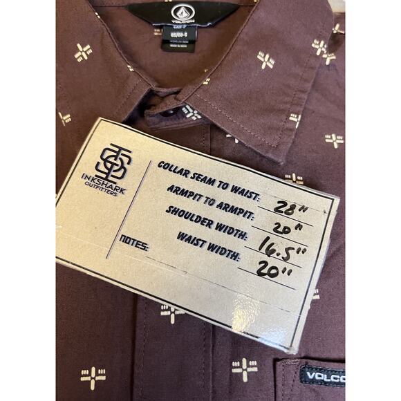 VOLCOM Warbler Short Sleeve Size‎ S Woven Button Up Shirt Brown NWT MSRP $60 - Picture 4 of 9